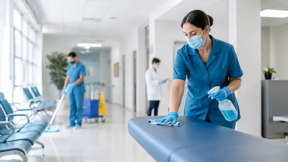 Personal de FEGHADAL aplicando protocolos de limpieza en un entorno de salud